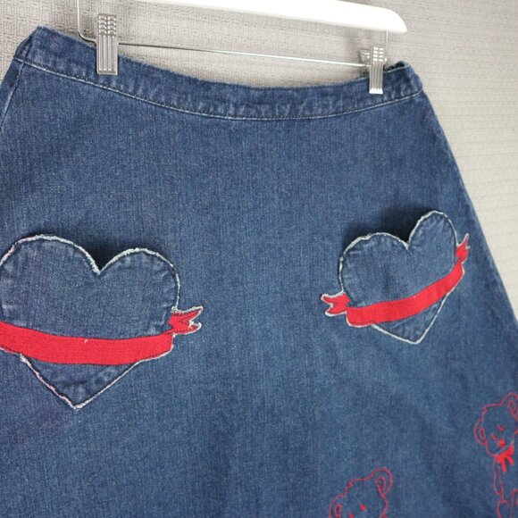 Candy Stripper Japan Embroidered Bear Hearts Denim Skirt - Picture 6 of 8